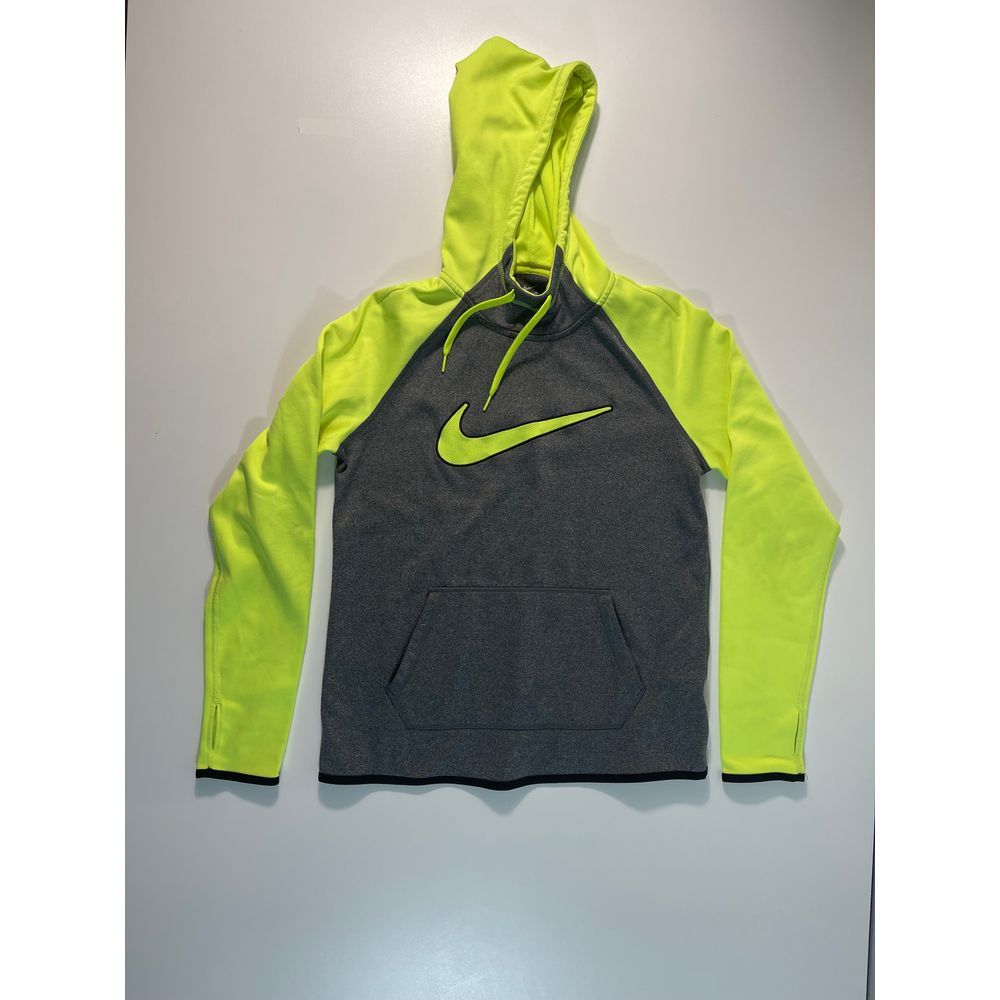 Nike Therma FIT Men's Hoodie S Gray Neon Yellow Running Athletic Pullover
